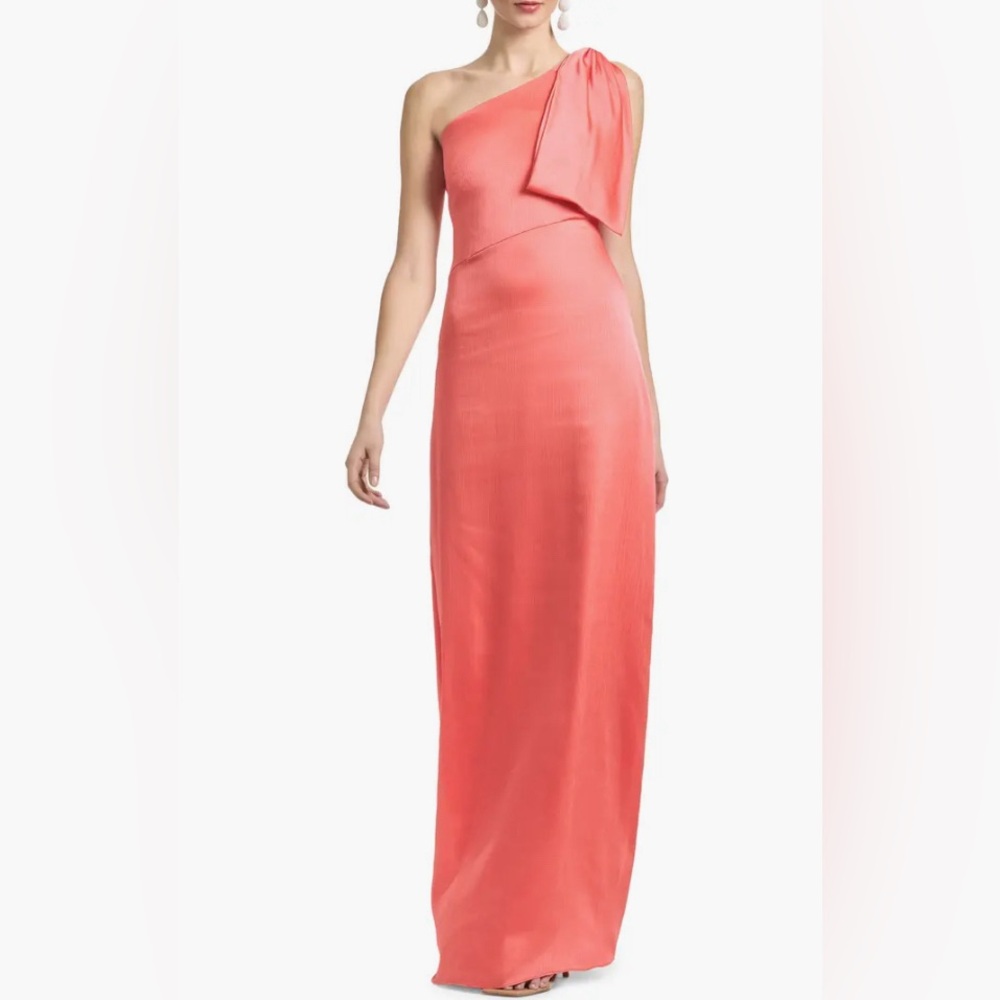 Coral, one-shoulder, maxi dress, Sachin & Babi